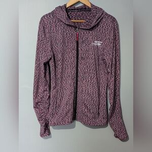 Skechers Women's Full-Zip Active Hooded Jacket Pink Black Space Dye Sporty